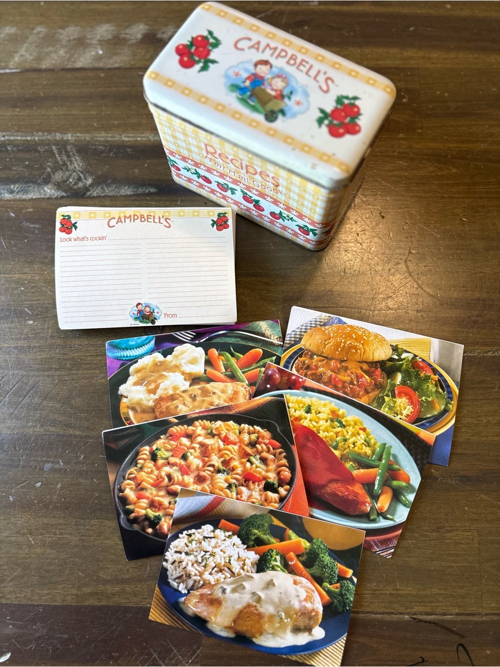 Vintage Campbell’s Recipe Box Tin Metal Retro Index Cards Photo Set Cottagecore